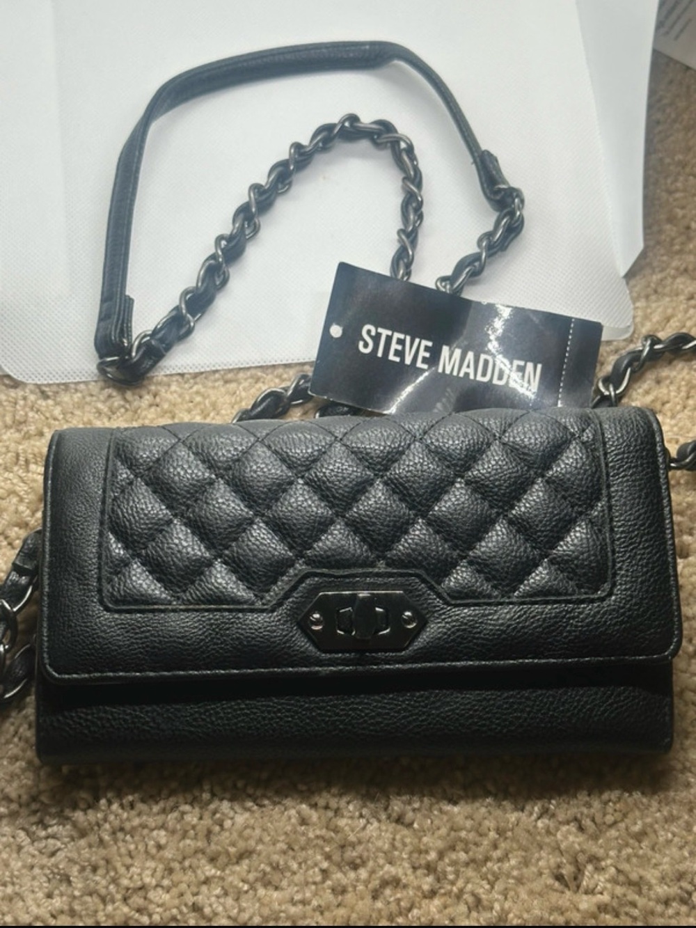 Steve Madden Black Quilted Chain Crossbody Bag
